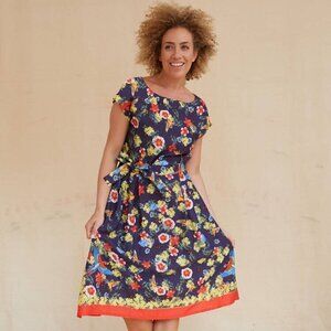 NWT Palava Cynthia Dress in Navy Tropical Birds